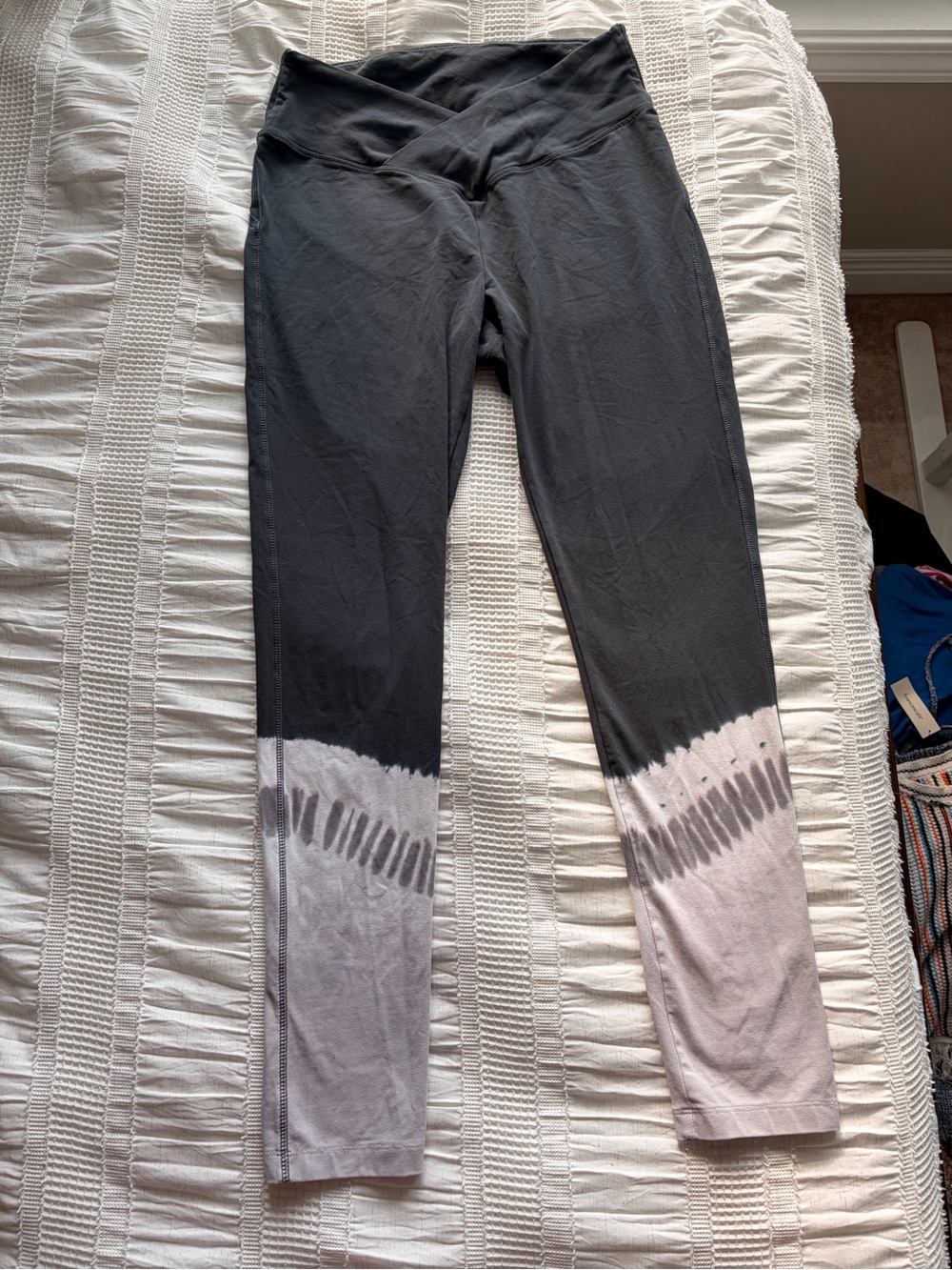 PINK Victoria's Secret Black Leggings with Light Gray Tie-Dye Cuffs
